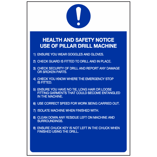 Health and safety notice use of pillar drill machine sign – Ref: ms215 ...