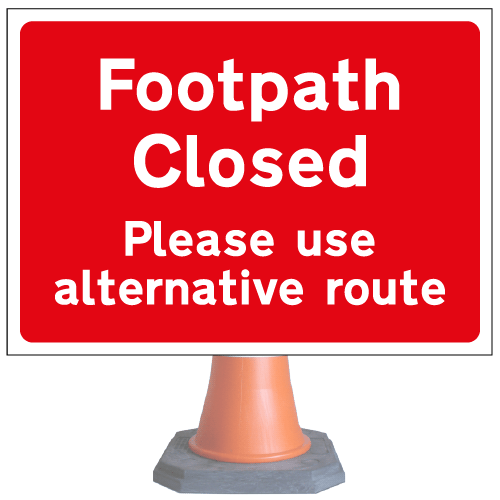 Footpath Closed Use alternative Route cone sign cns 56 cone